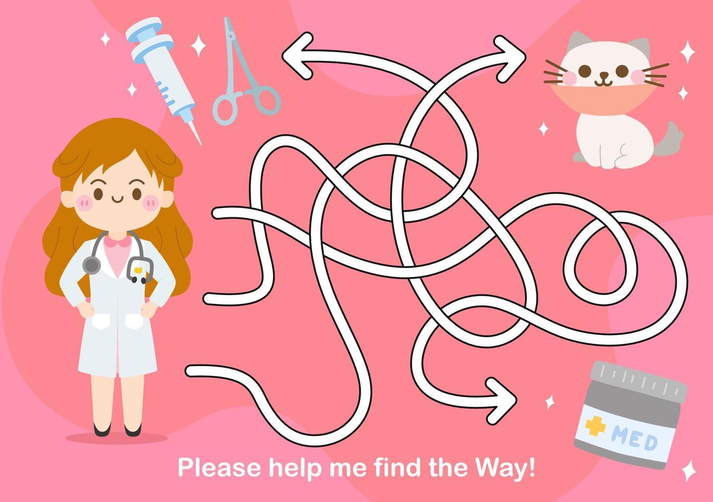 Child's illustration of a vet with a cat on a job maze